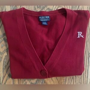 Vintage 1990s Polo Ralph Lauren monogrammed RL womens red cardigan. Size M